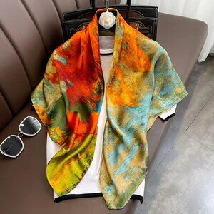 2/$30 NEW Abstract Landscape Scarf Vibrant Printed Silky Fashion Scarf Colors